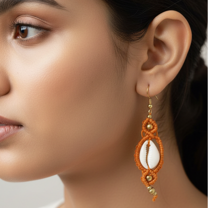 Sarit ochre cowrie macrame earrings
