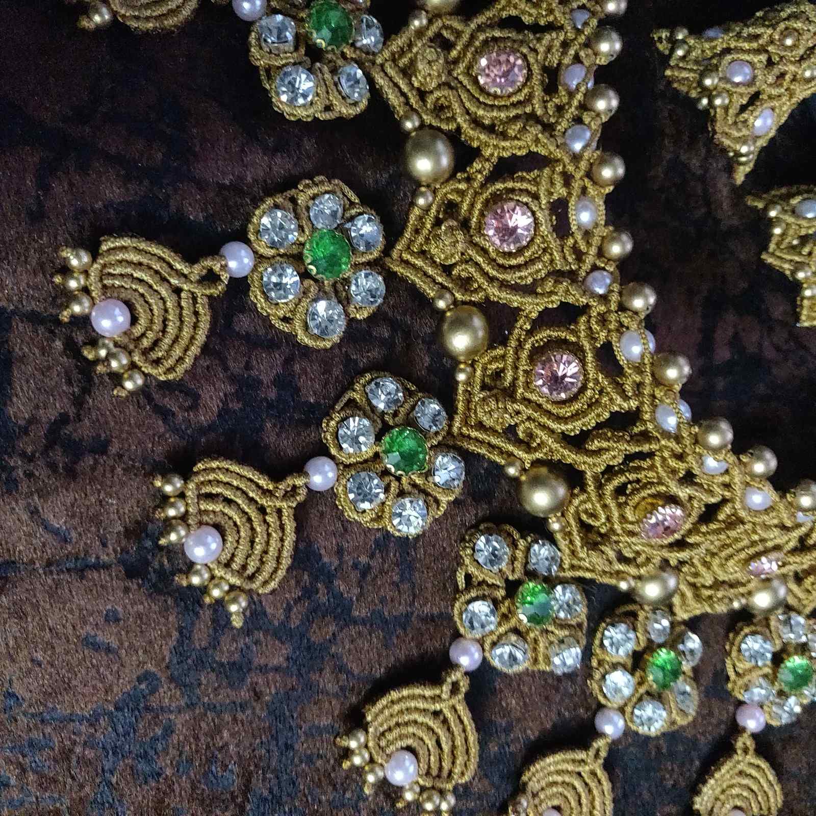 stone necklace pink stone macrame necklace green stone jhumka earrings jhumki flower necklace floral earrings bridal necklace