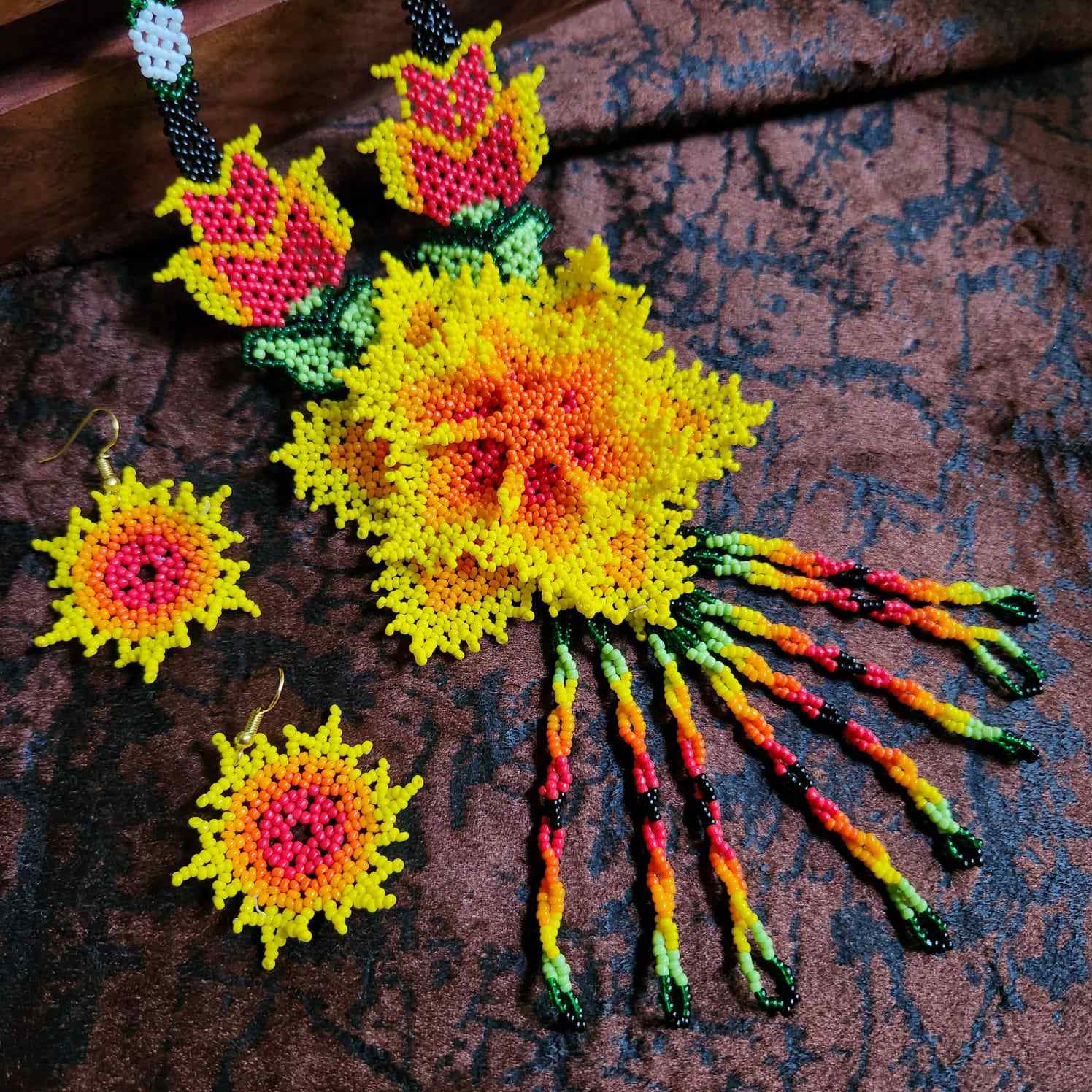 bead necklace flower necklace 3D necklace layer haldi necklace set flower earrings yellow orange necklace