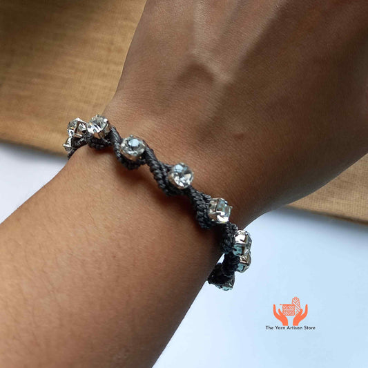 handmade macrame bracelet with white rhine stones