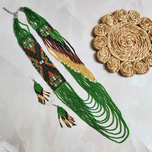 bead loom necklace long necklace layer necklace geometric design party necklace for saree formal wear statement necklace set
