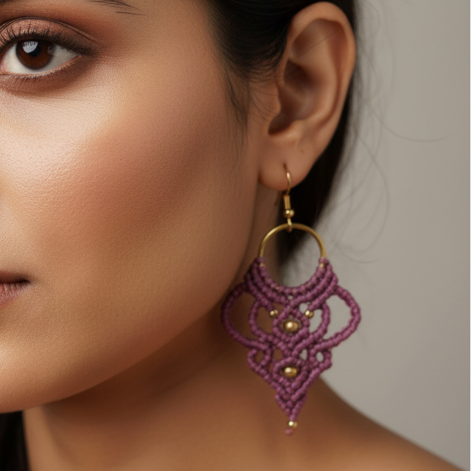 Karuna purple macrame bead earrings