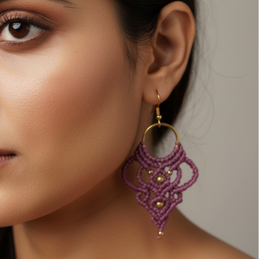 Karuna purple macrame bead earrings