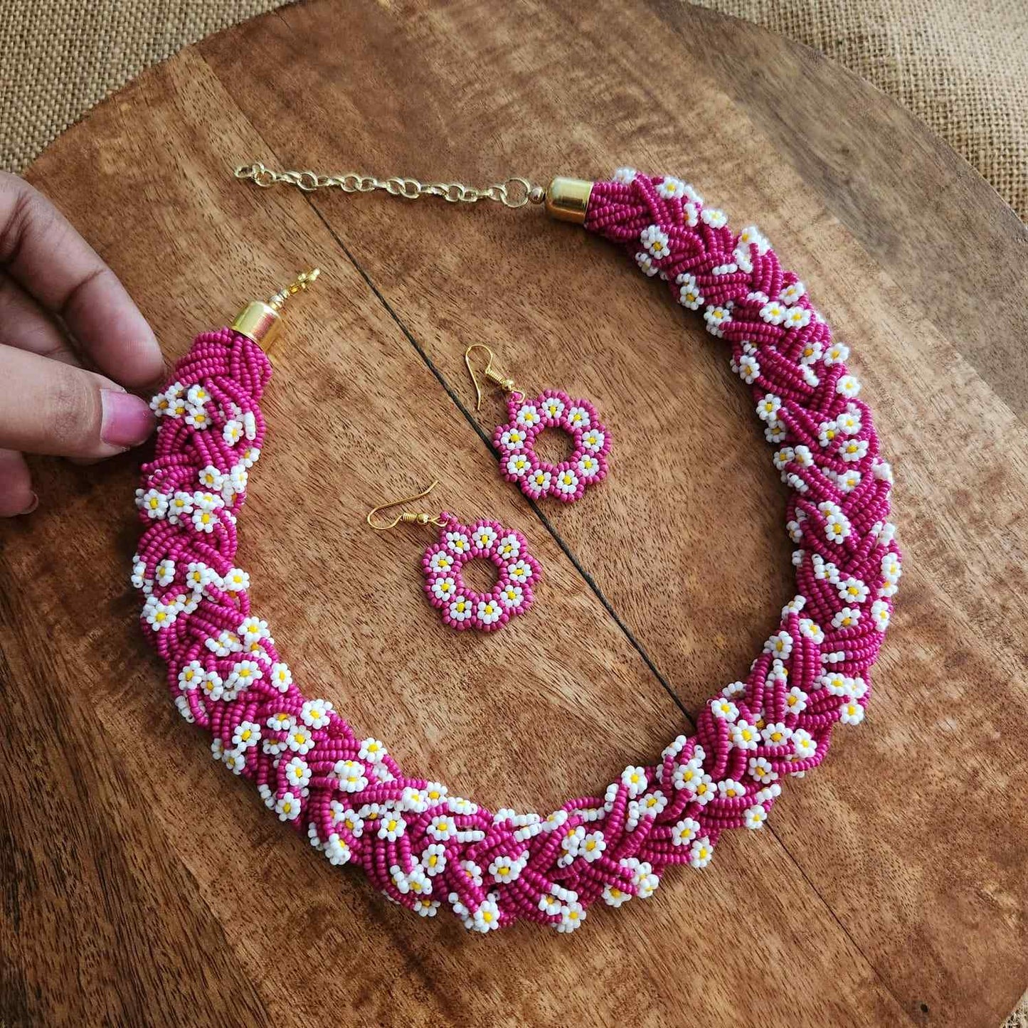 floral necklace bead jewellery short necklace daisy flower motif partywear necklace floral earrings