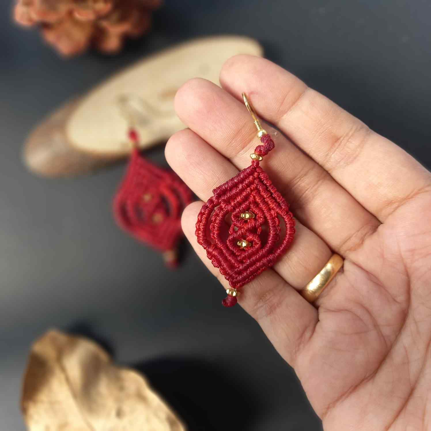 macrame earrings red earrings gift for her festival gifting birthday gift anniversary gift return gift working woman