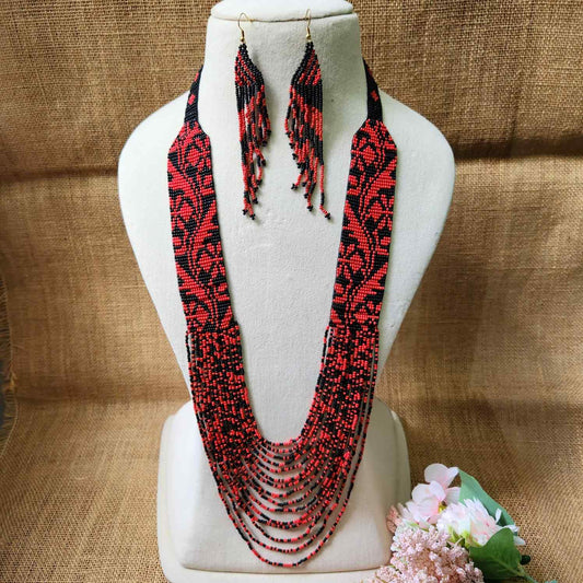 red black floral necklace coral necklace party necklace function wedding mehendi sangeet gift for her