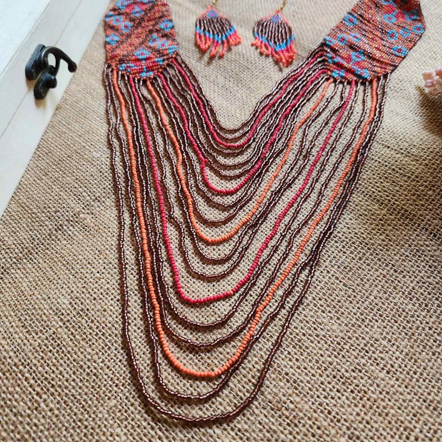 orange brown blue geometric necklace formal necklace party necklace function wedding mehendi sangeet gift for her