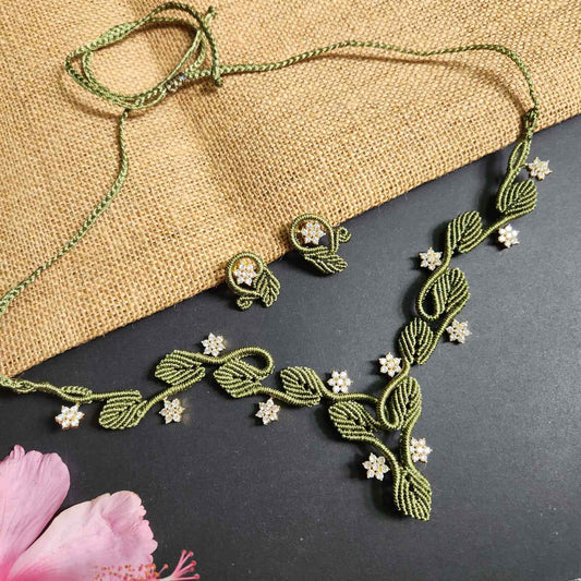 AD jewellery necklace stud earrings party wear formal office green jewellery floral necklace stone necklace set