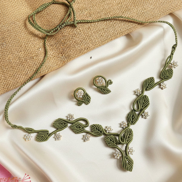 AD jewellery necklace stud earrings party wear formal office green jewellery floral necklace stone necklace set