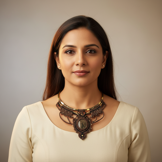 Loha brass macrame statement necklace