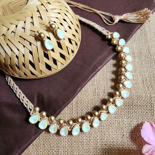 necklace stone jewellery party wedding necklace formal wear macrame necklace set green gold necklace