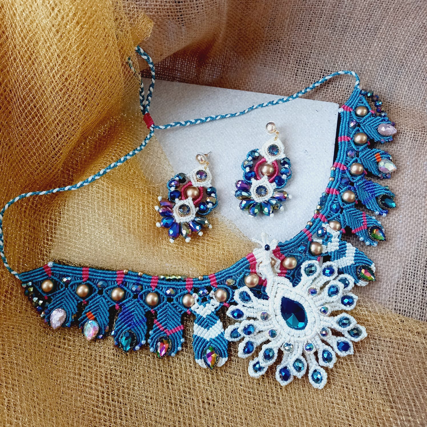 peacock necklace set stone necklace set bead necklace stud earrings rainbow stones necklace set