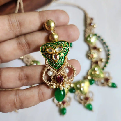 kundan necklace meenakari wedding party-wear necklace gold necklace floral necklace