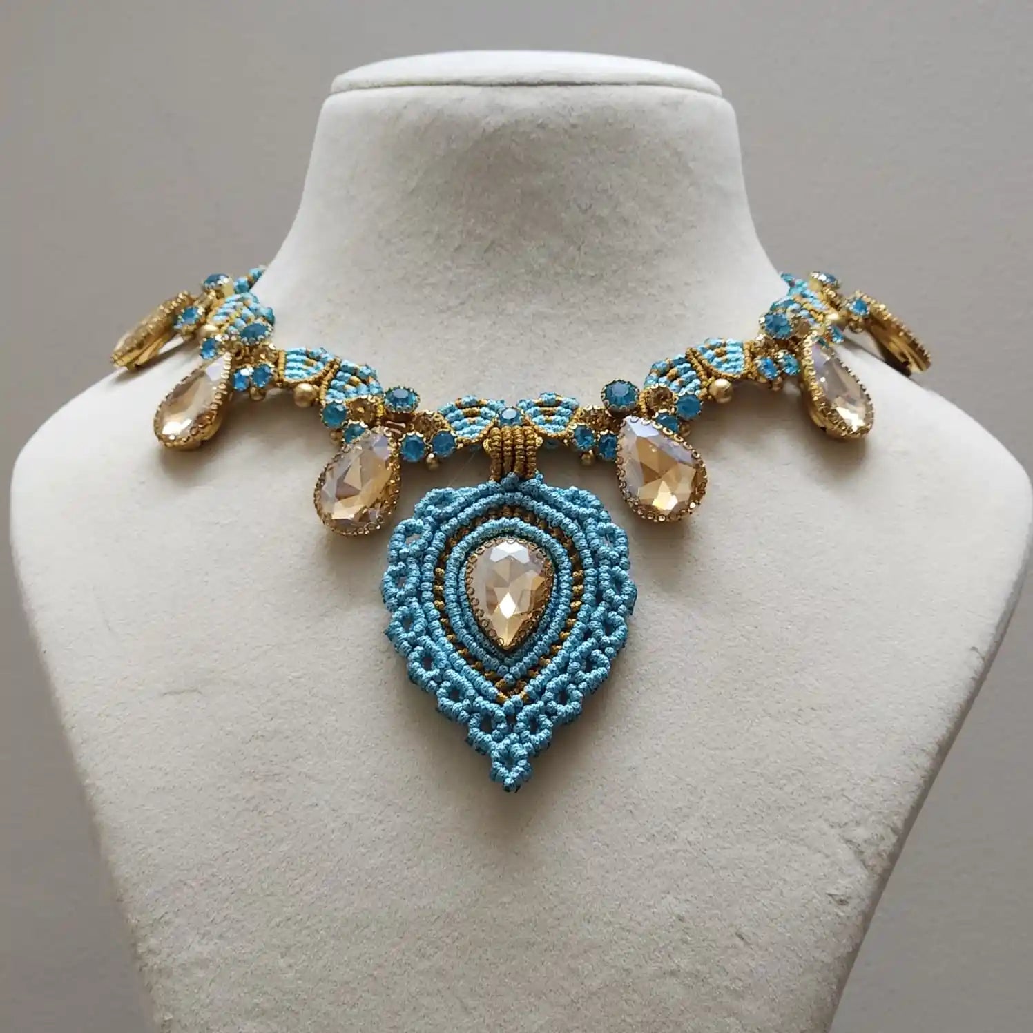 blue gold necklace turquoise topaz party necklace wedding stone necklace bridal necklace puja necklace stud earrings stone