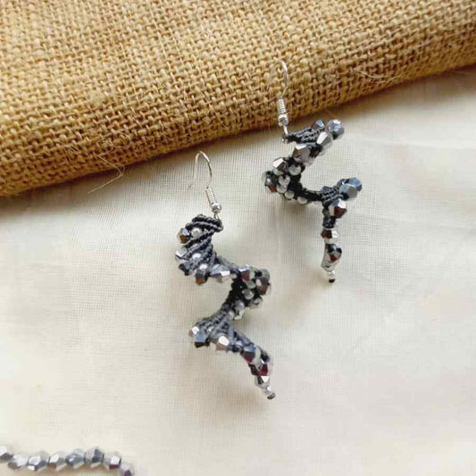macrame bead earrings in spiral shape with silver beads office wear earrings