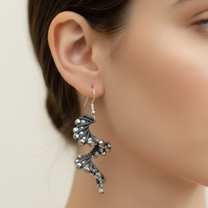 Vartini silver macrame bead earrings