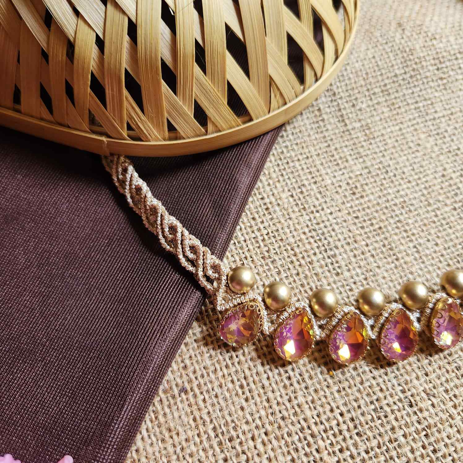 necklace stone jewellery party wedding necklace formal wear macrame necklace set pink gold necklace