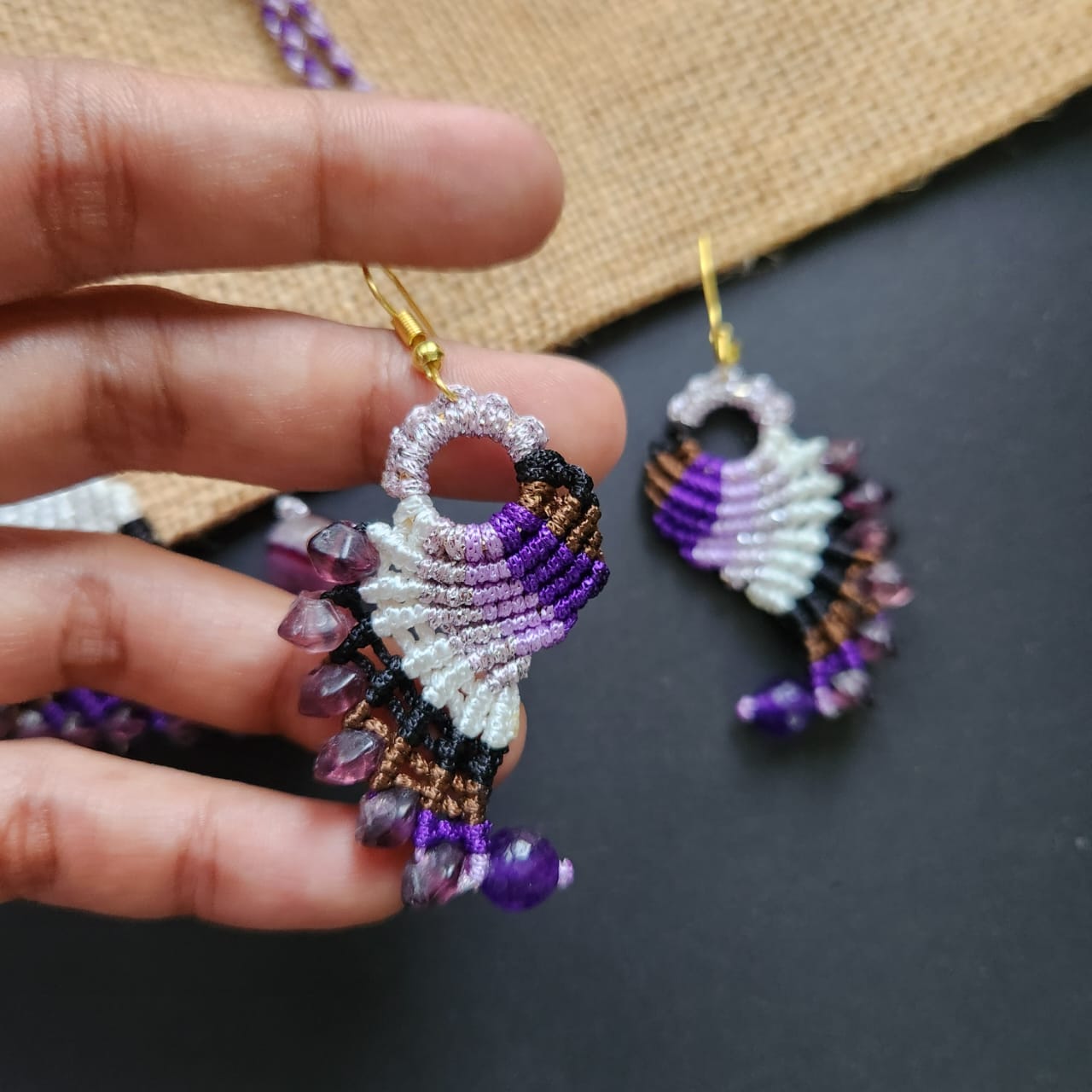 purple necklace asymmetric necklace bead earrings set graded necklace set