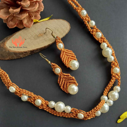 Macrame Pearl Necklace and earrings set
