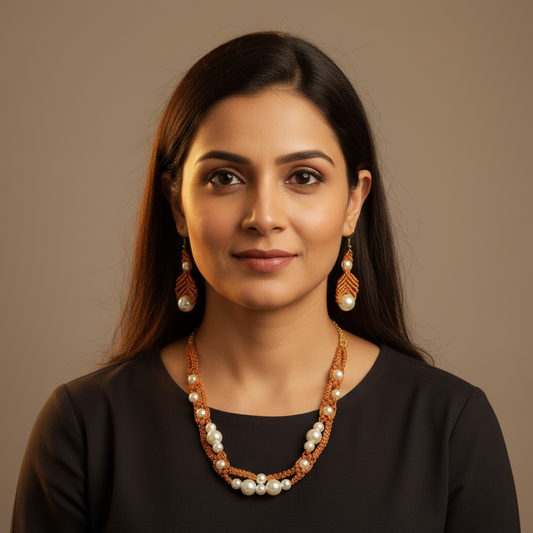 Kuvalaya pearl macrame necklace set