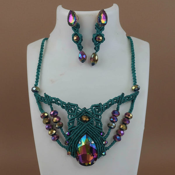 macrame stone necklace and earrings set