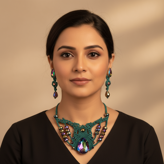 Jalika stone macrame necklace set
