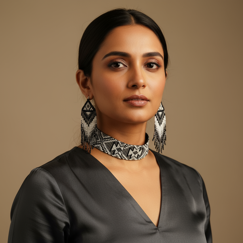 Sutra geometric bead choker necklace set