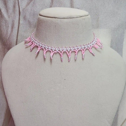 pearl baby pink necklace party office formal wear jewellery colourful floral flower casual daily wear for suits kurtis sarees
