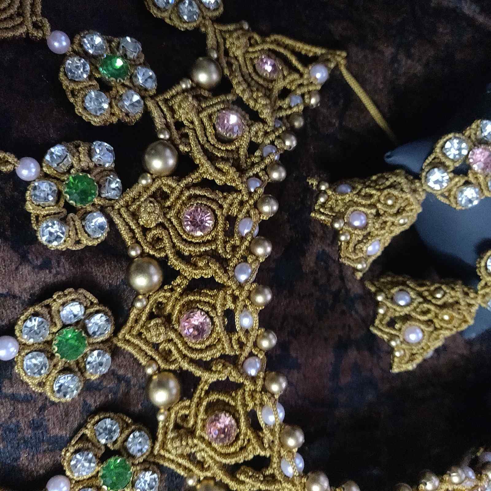 stone necklace pink stone macrame necklace green stone jhumka earrings jhumki flower necklace floral earrings bridal necklace