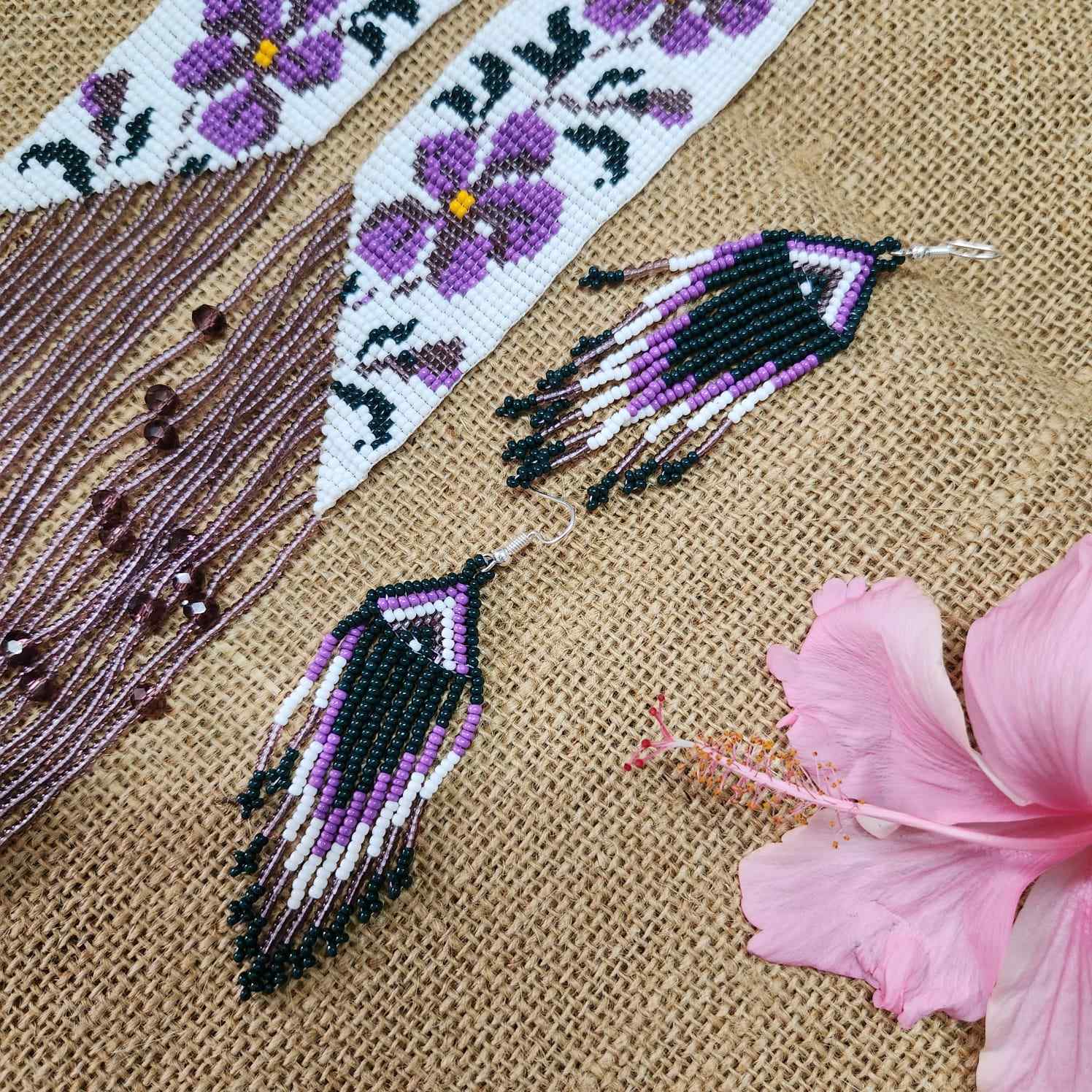 floral necklace white purple flower necklace set crystal bead necklace party wear necklace casual outing occasion wear jewel