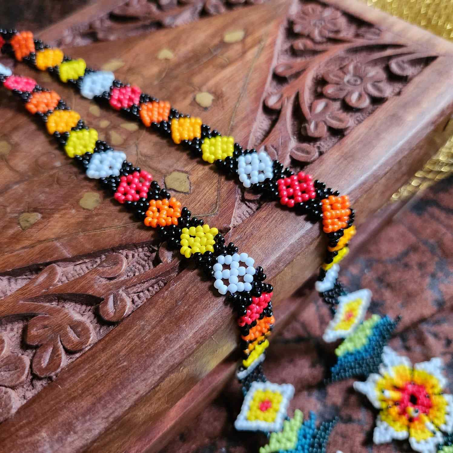 bead necklace flower necklace 3D necklace leaf green leaves haldi necklace set flower earrings yellow necklace