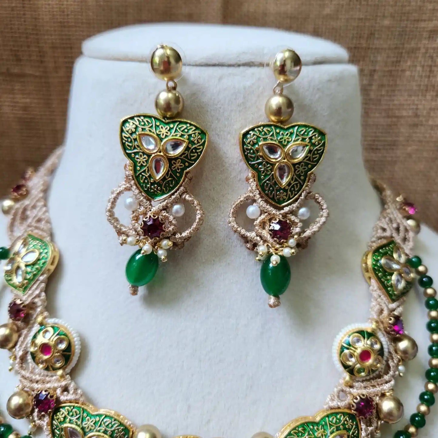 kundan necklace meenakari wedding party-wear necklace gold necklace floral necklace