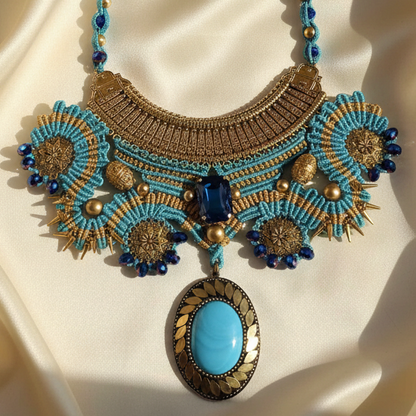Kanthalata blue macrame necklace set