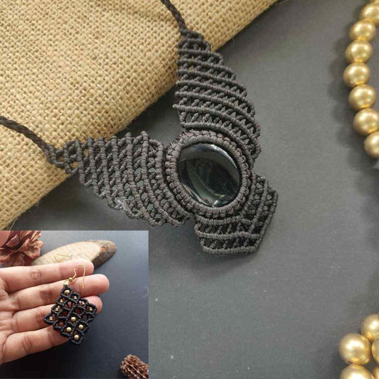 onyx stone necklace black necklace macrame necklace bird necklace wing necklace