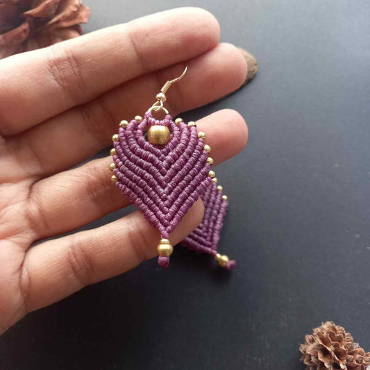 peacock feather earrings brass bead earrings leaf earrings purple earrings