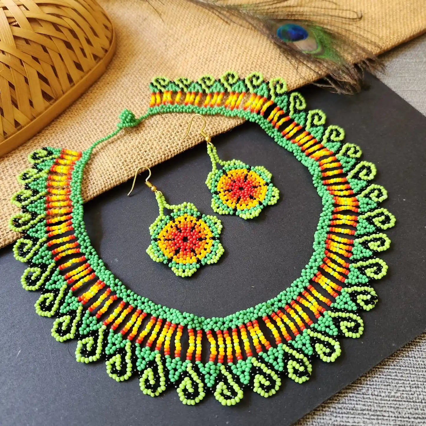 green necklace party office formal wear jewellery colourful floral flower casual daily wear for suits kurtis sarees
