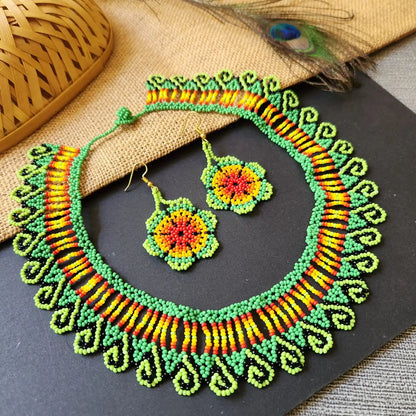 green necklace party office formal wear jewellery colourful floral flower casual daily wear for suits kurtis sarees
