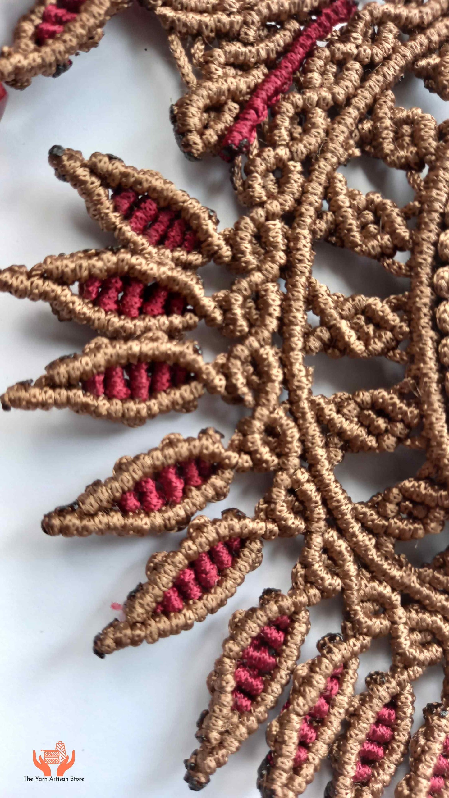Brown and Maroon Macrame Statement Necklace with Jasper Centerpiece