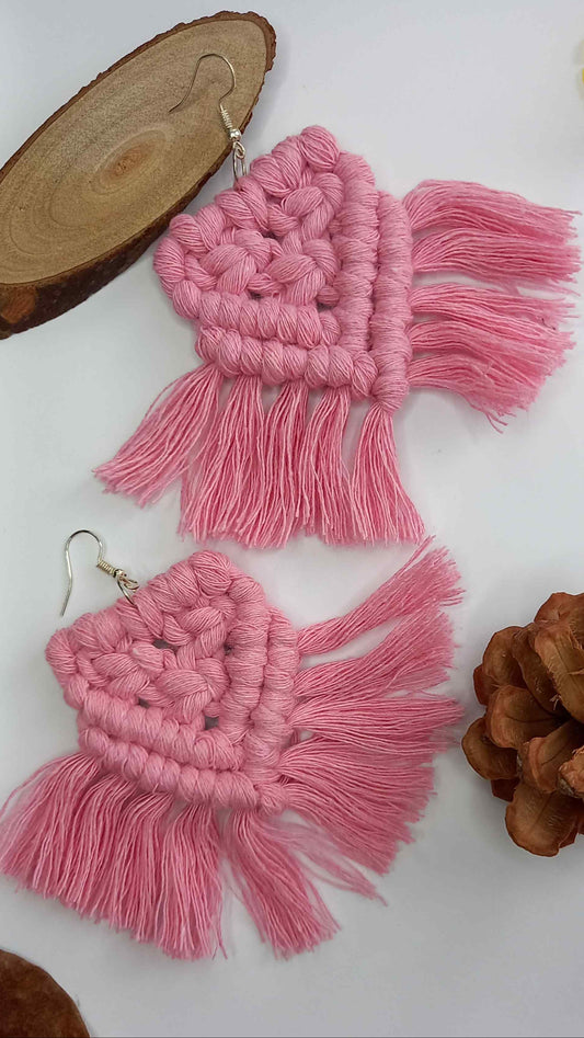 cotton thread macrame dangler earrings with tassels