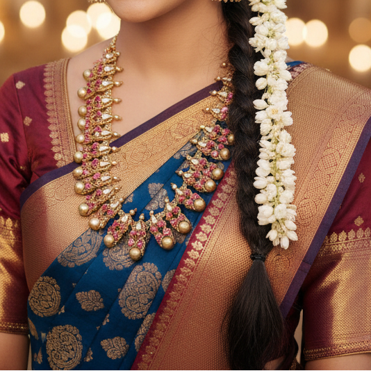 gold stone necklace traditional jewellery bridal haar necklace stud earrings wedding wear party necklace set