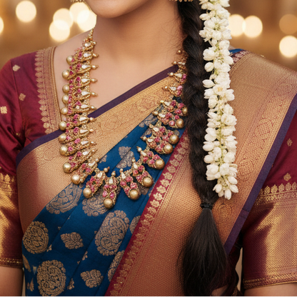 gold stone necklace traditional jewellery bridal haar necklace stud earrings wedding wear party necklace set