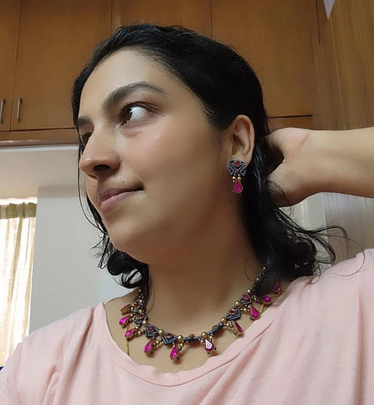 choker necklace festive necklace magenta necklace pink necklace onam navaratri christmas workwear formal