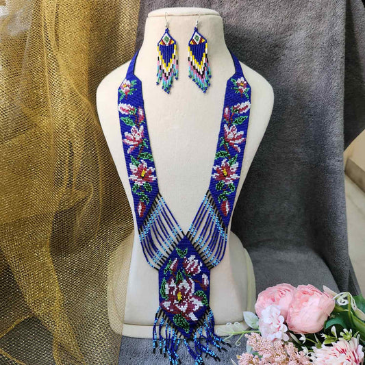 statement bead necklace partywear necklace floral necklace for sangeet wedding jewellery multicolour set bead earrings