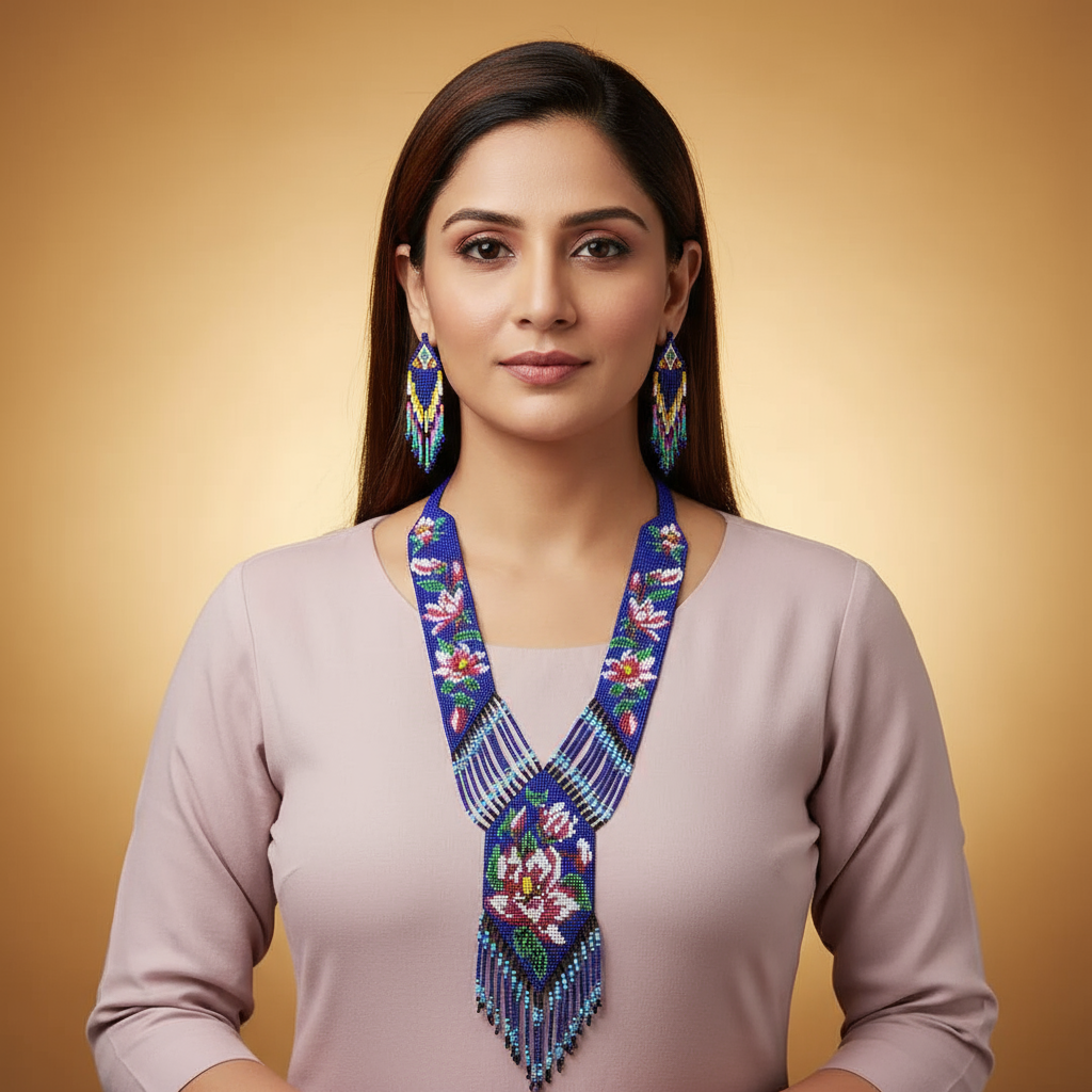 Ahiri blue floral beadloom necklace set