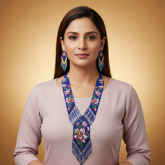 Ahiri blue floral beadloom necklace set