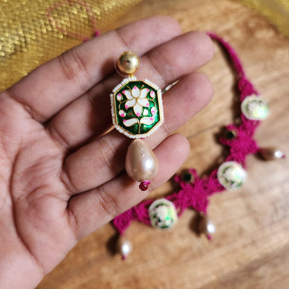 Ujjaini green lotus macrame necklace set