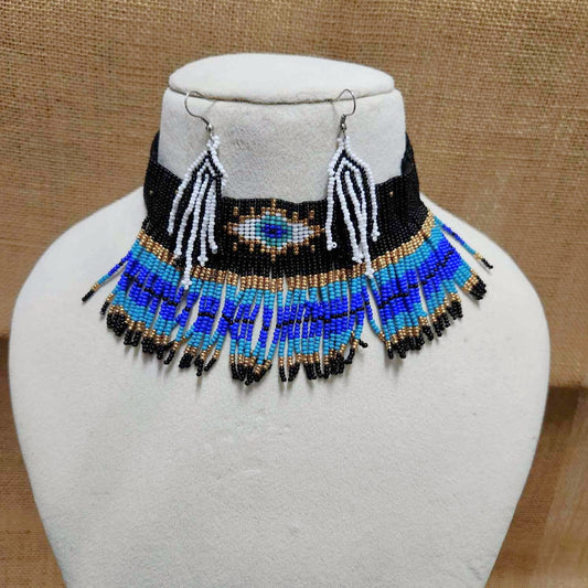 statement bead necklace partywear necklace multi colour necklace for sangeet wedding jewellery evil eye bead earrings