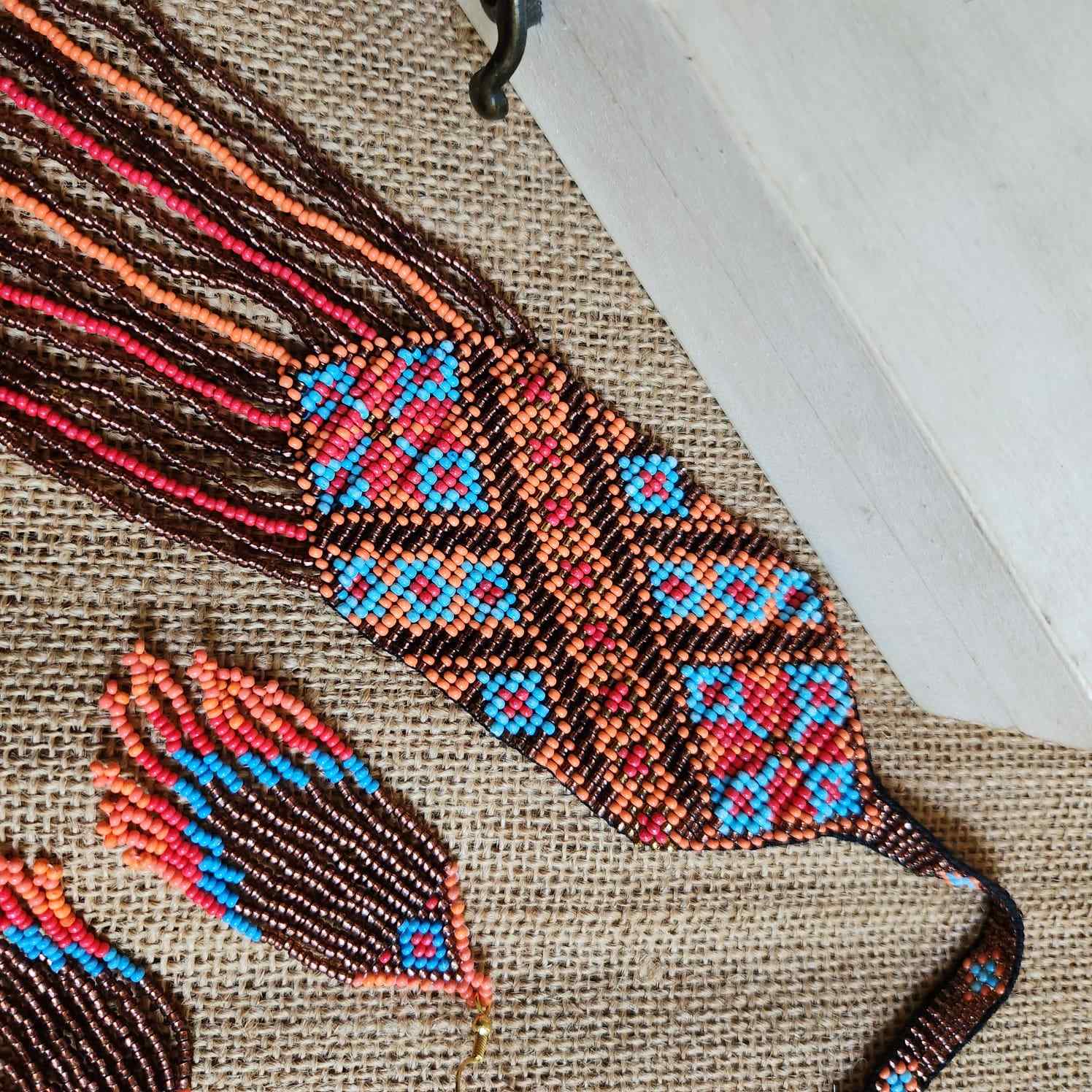 orange brown blue geometric necklace formal necklace party necklace function wedding mehendi sangeet gift for her