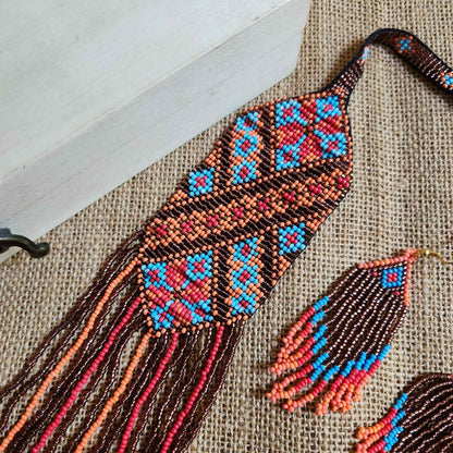 orange brown blue geometric necklace formal necklace party necklace function wedding mehendi sangeet gift for her