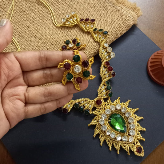 gold necklace stone necklace set stud earrings bead necklace stone earrings green stone necklace set wedding jewellery grand